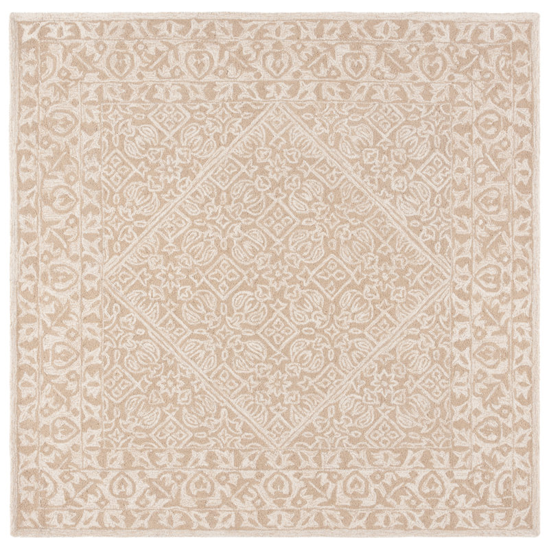 Dip Dye Hand Tufted Wool/Cotton Oriental Rug in Beige/Ivory, Square 7'
