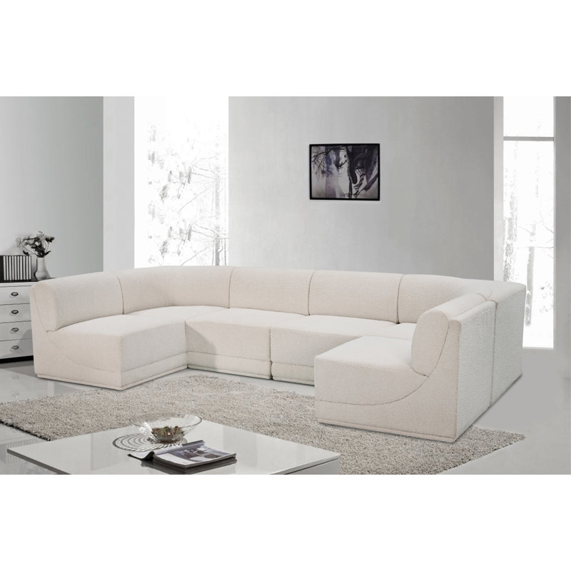 Canapé modulaire rembourré 6 pièces Ollie, Tissu crème bouclé