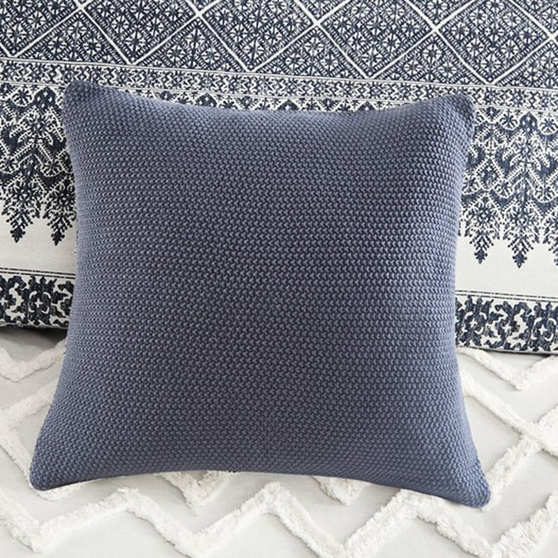 Housse de couette pour grand lit 3 pièces, capitonnage en chenille, motif blanc, chic, housse en coton à boutons double / grand, imprimé bleu marine, look, 2 taies décoratives incluses