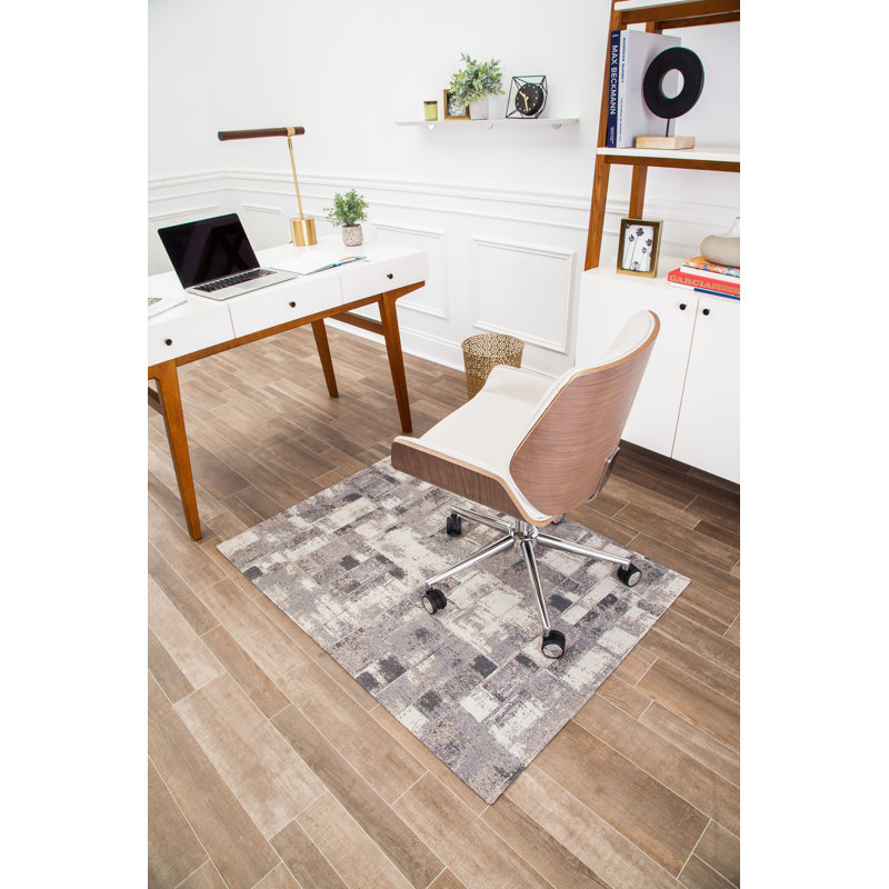 Gray and Cream Rectangular PVC and Polyester Chair Mat