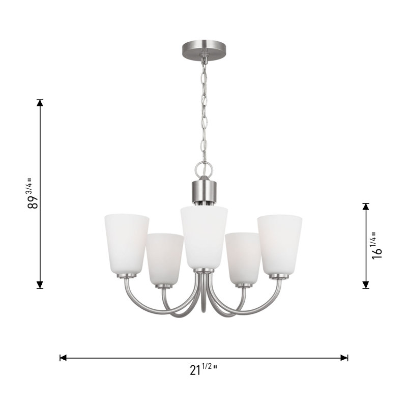 Miles Five Light Chandelier from Generation Lighting , 17.375" H x 21" W x 21" D, 5 Lights, Brushed Nickel