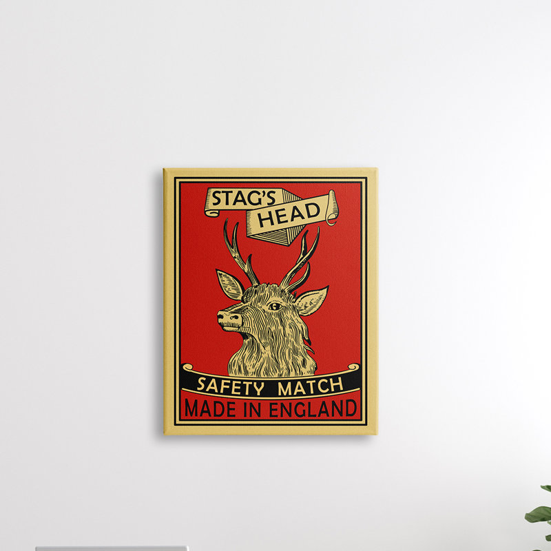 Publicité cerf de sécurité rouge cerf «Stag's Head Match», Estampe numérique Farmhouse, H 30 po x l 24 po