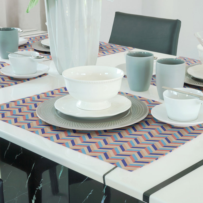 Napperon en coton 18 po chevrons, Orange et bleu marine