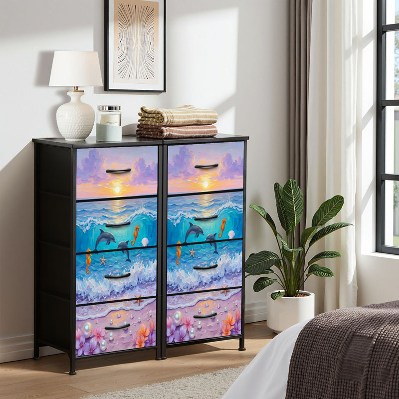 4 Drawer Dresser for Bedroom, Narrow Chest of Drawers, Wooden Top and Study Iron Frame 18"x37.5"-(WxH)