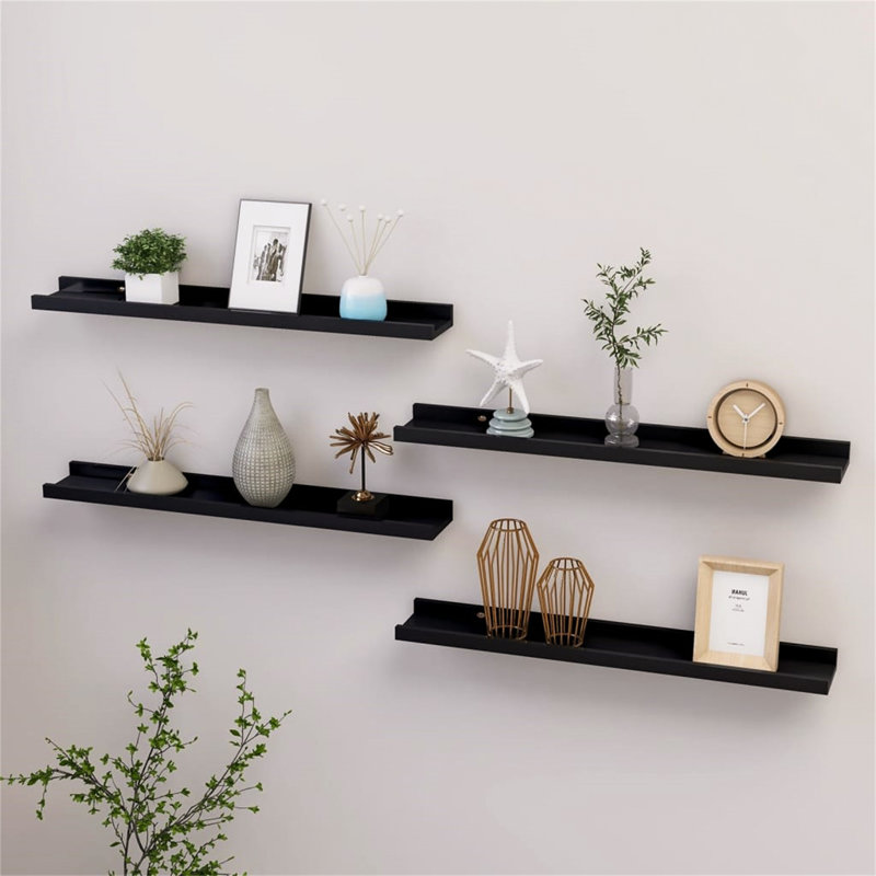 Burnettsville 4 Piece Picture Ledge Wall Shelf, 3cm H x 60cm W x 9cm D, Black