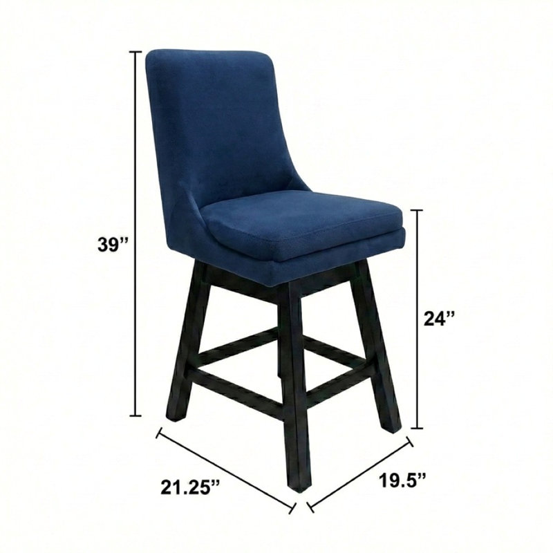 Swivel Counter Height Barstools in Espresso Finish, Set of 2, Blue, Counter Stool (24" Seat Height)