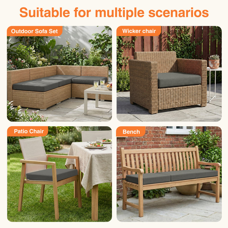 Outdoor Cushion Set of 2, Rainproof & 3-Year Fade Resistant Patio Furniture Cushions with Removable Cover and Adjustable Ties for Garden