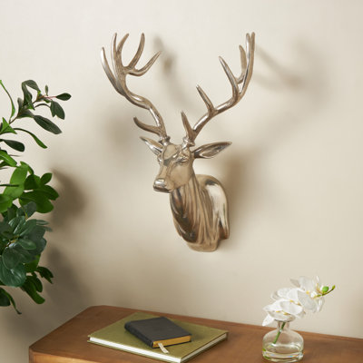 Décoration murale en aluminium tête de cerf en métal argenté