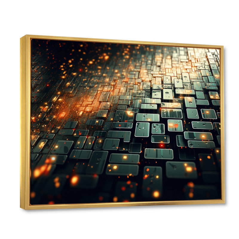 «Escaping the Matric Amber Orange on Retro Green», reproduction sur toile, H 16 po x l 32 po x P 1 po, Cadre flottant doré