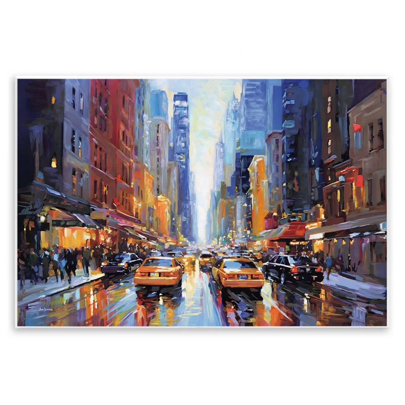  Art mural, "City circulation in rain" par Leon Devenice, H 13 po x l 19 po
