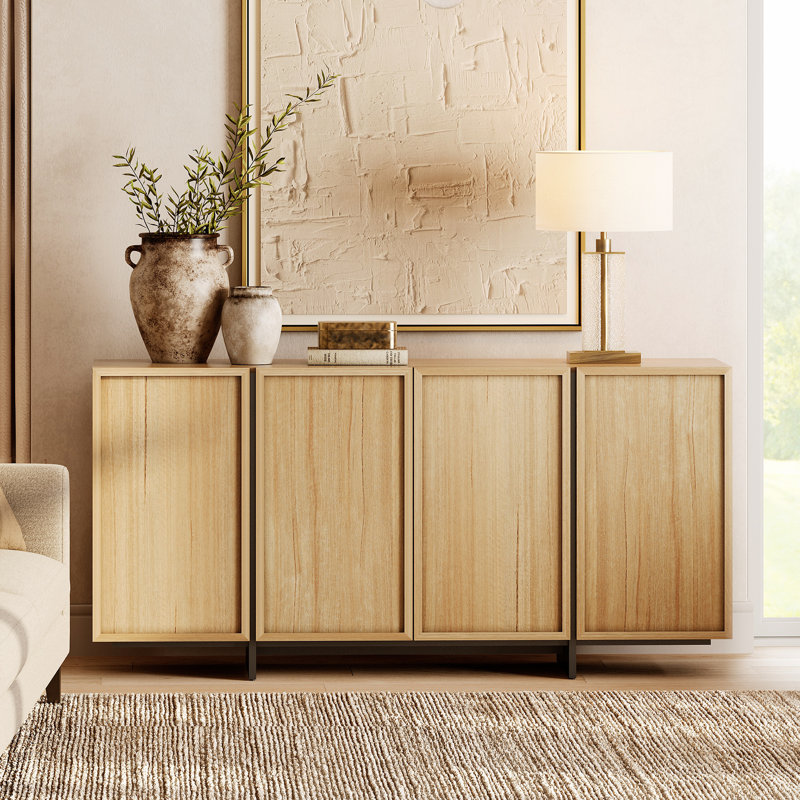 Modern 4-Door Sideboard Buffet Cabinet With T-Shaped Legs, Large Storage Cabinet For Living Room, Dining Room & Kitchen, Multifunctional Coffee Bar
