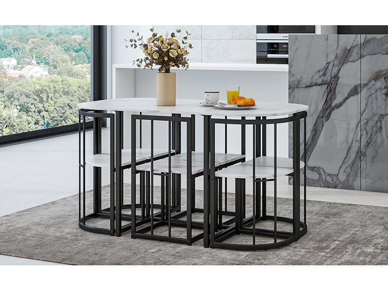 Ensemble de table de salle à manger moderne de 6 pièces avec 6 pièces pour 6 personnes en noir et blanc de qualité supérieure TopMAX (noir SKU: SP000017)
