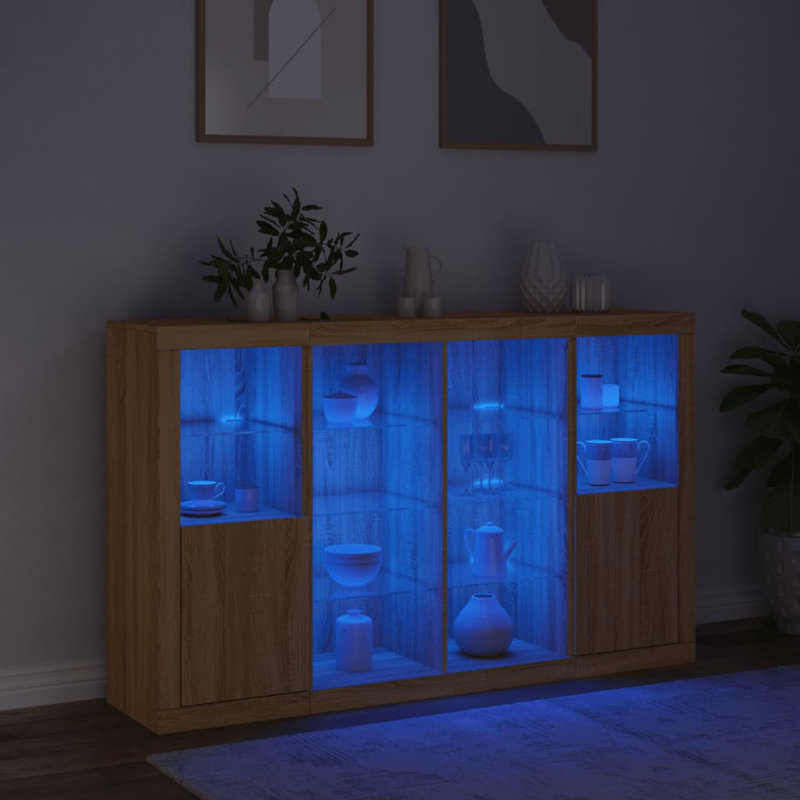 Azyra 163 cm W Glass Sideboard, Sonoma Oak