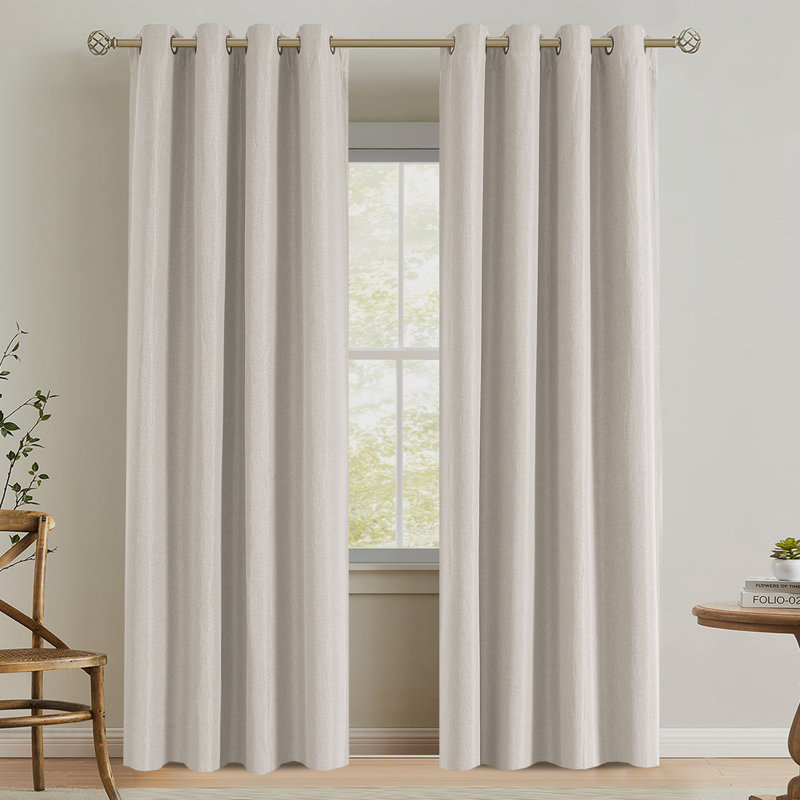 Blackout Linen Curtains 2 Panels Thick Light Blocking Curtain Thermal Insulated Window Drapes for Bedroom Rustic Farmhouse Curtains for Living Room