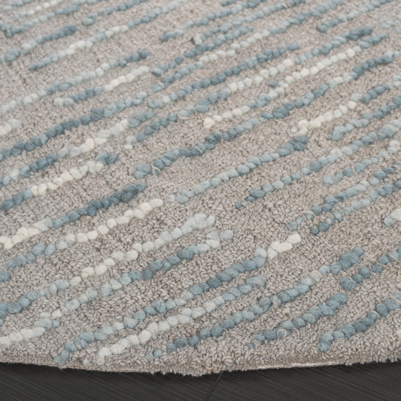 Rudiger Abstract Hand Tufted Wool/Cotton Abstract Rug in Gray/Blue, Round 6'