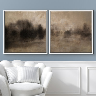 «Soft Abstract», neutre, brouillard brun, horizon, toile encadrée, œuvre d'art de la chambre principale