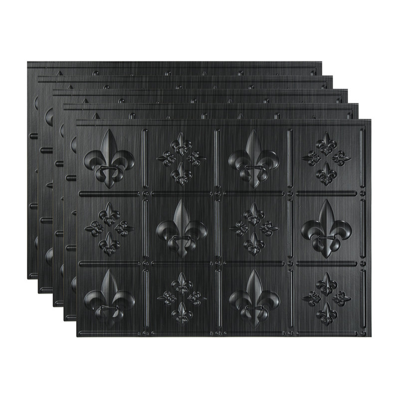 Panneau de dosseret décoratif en vinyle FASÄDE Fleur de Lis 18 po x 24 po, Onyx brossé
