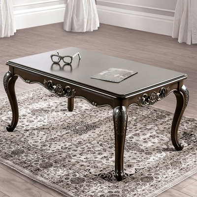 Table basse de style traditionnel avec bois massif et placage, pieds, couleur, l 48 po