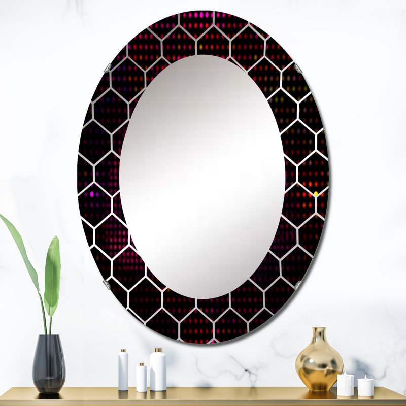 Détail des lèvres roses en forme de Pixel - miroir mural moderne, 36 po x 24 po