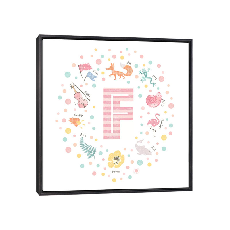 Impression rose lettre illustrée, Pas de tapis, H 26 po x l 26 po x P 1,5 po, Toile avec cadre noir patiné
