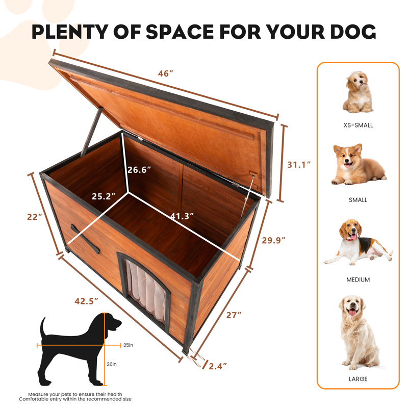 Niche pour chien 43 po en bois pour l'extérieur, Brun
