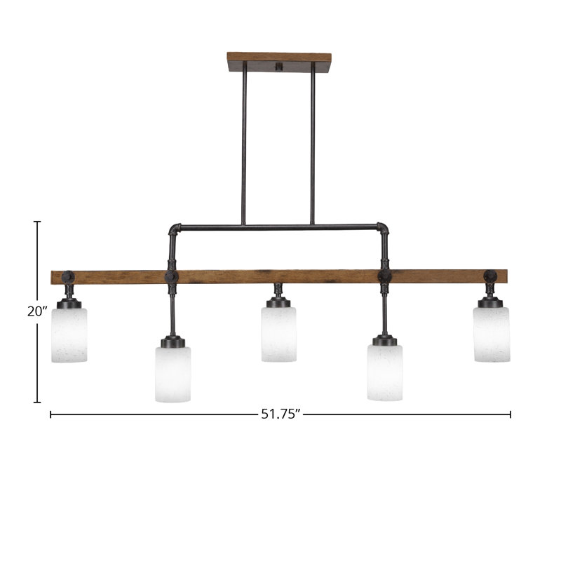 Barre d'éclairage 5 lumières Portland en métal peint aspect bois et finition granite foncé avec verre mousseline blanc 4 po