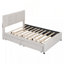 Lit plateforme double tapissier pleine grandeur avec 2 tiroirs et 1 lit gigogne simple, tête de lit classique, beige-132254687-132254657