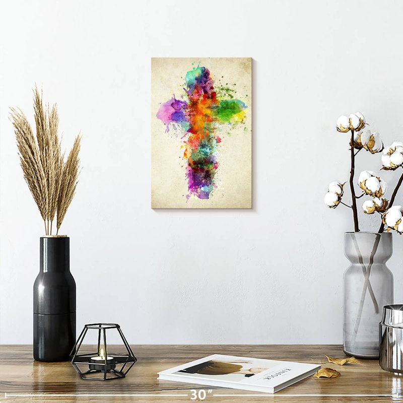 Adella Paint Splatter Cross, 12" H x 8" W