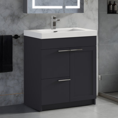 30" Single Bathroom Vanity with Undermount Acrylic Sink – Soft Close Doors, Storage Drawer, Moisture-Resistant Finish - Modern Storage Cabinet with Sink