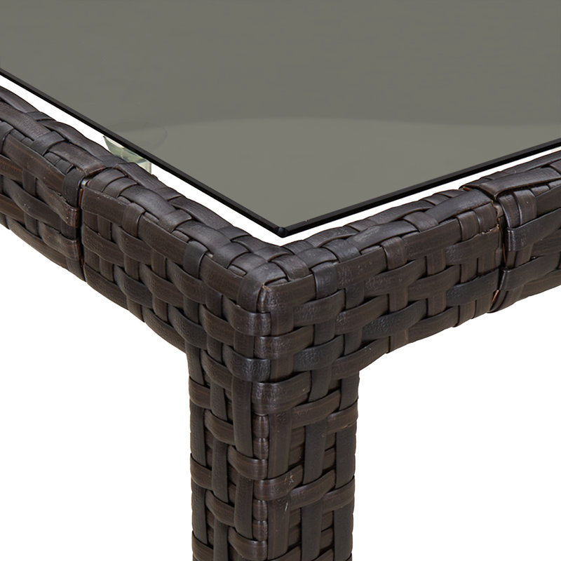 Garden Table Brown Tempered Glass&Poly Rattan Patio Table Multi Colours, Brown, 75cm H x 250cm W x 100cm D