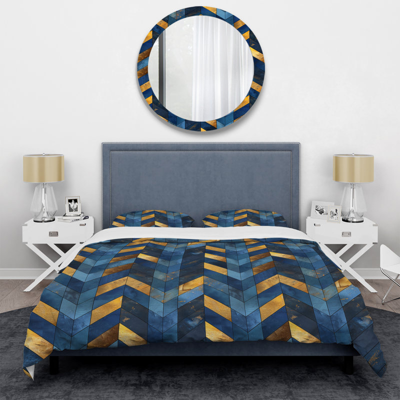 Ensemble de housse de couette moderne à motif de chevrons bleu et bleu II, Housse de couette très grand et 2 très grandes t