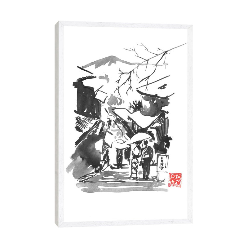 Fuji San In Snow by Péchane - Painting on Canvas, 101.6 cm H x 66.04 cm W, White Framed