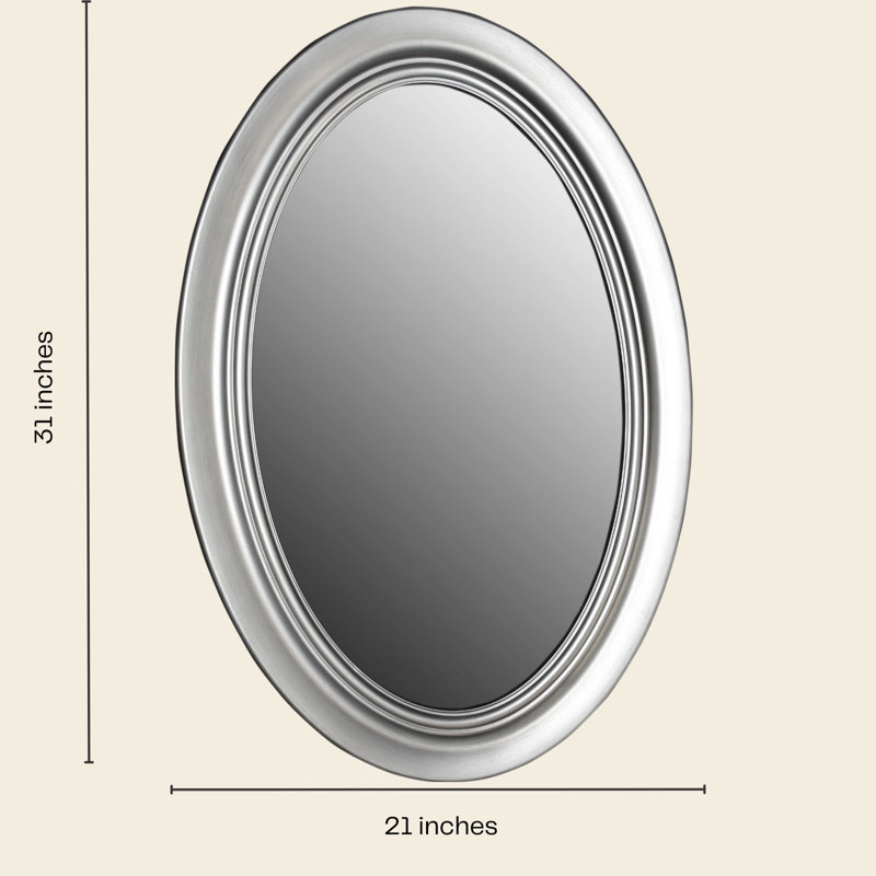 Solid Wood Flat Oval Wall Mirror with Decorative Frame Lightweight, Vertical or Horizontal Mount, Brushed Nickel