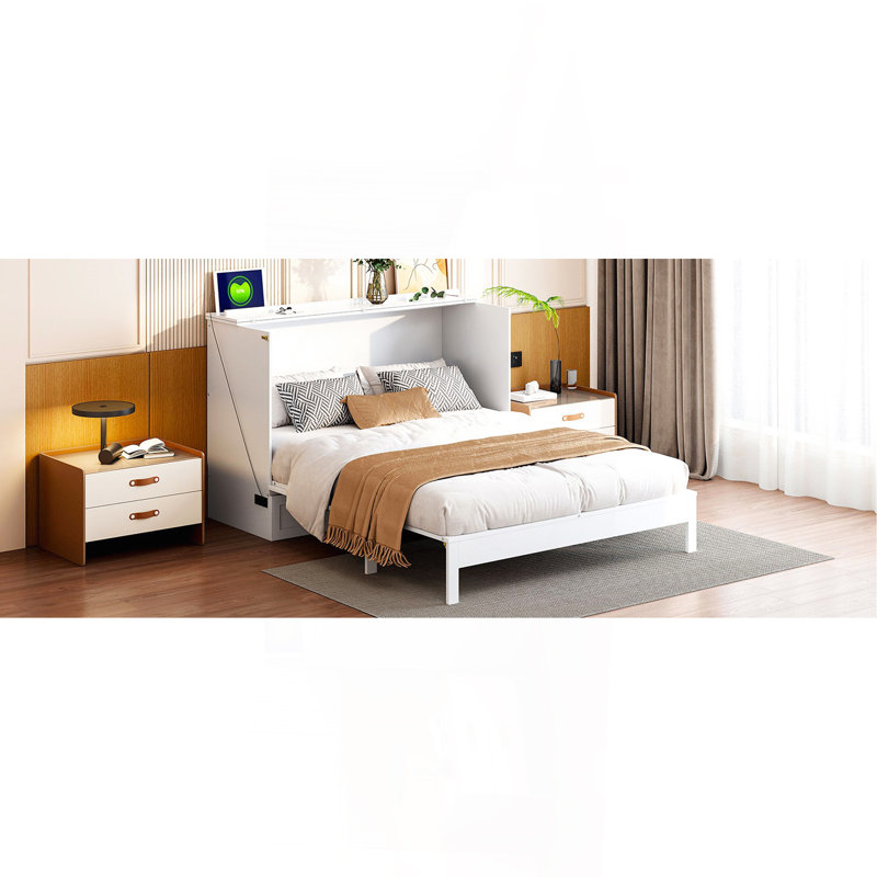 Lit escamotable double avec grands tiroirs, blanc, Blanc