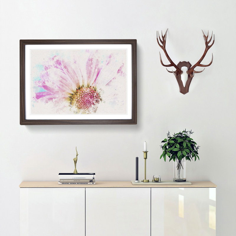 Pink Daisy Flower - Framed Print, 45cm H x 63cm W x 2cm D, Walnut Framed