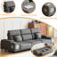 Canapé inclinable électrique à 3 places avec système audio, recharge sans fil et 2 espaces de rangement, siège à fermeté moyenne, revêtement pour fauteuil inclinable, audio, compartiments, bois d'eucalyptus