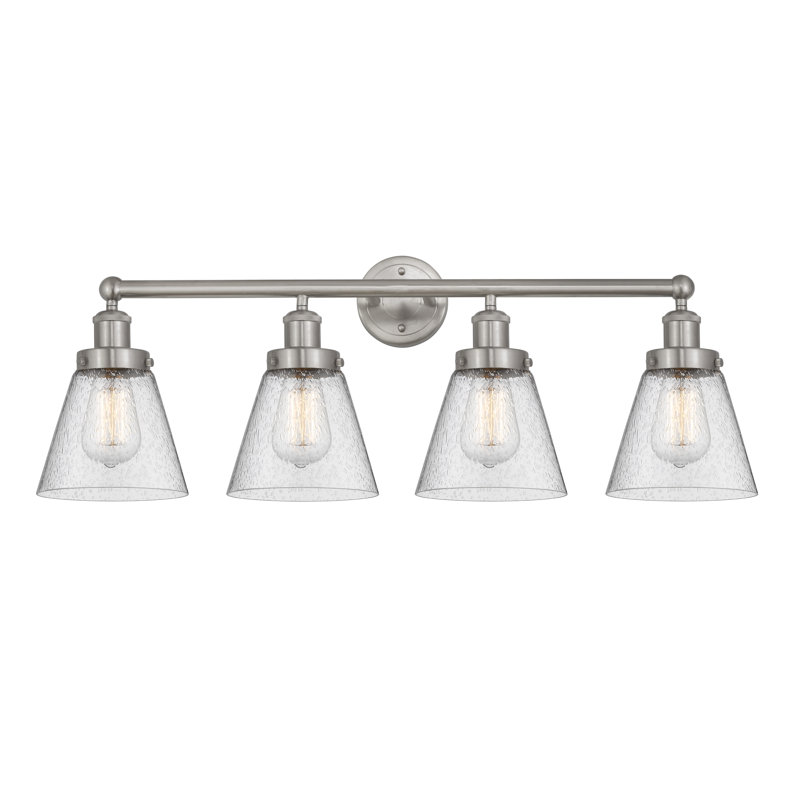 Éclairage pour meuble-lavabo de salle de bain 4 lumières Edison Cone, Mercure, Nickel satiné brossé