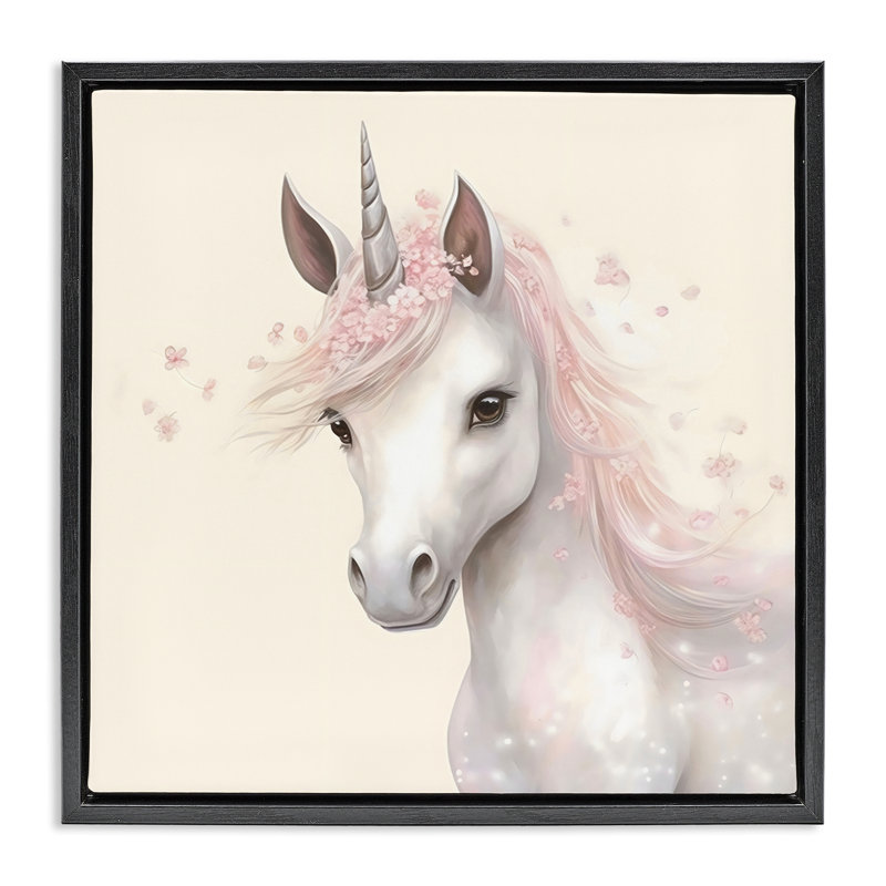 Cadre flottant Fairy Unicorn Soft Petals, design Creative Studio, Cadre flottant noir de jais, H 18 po x l 18 po
