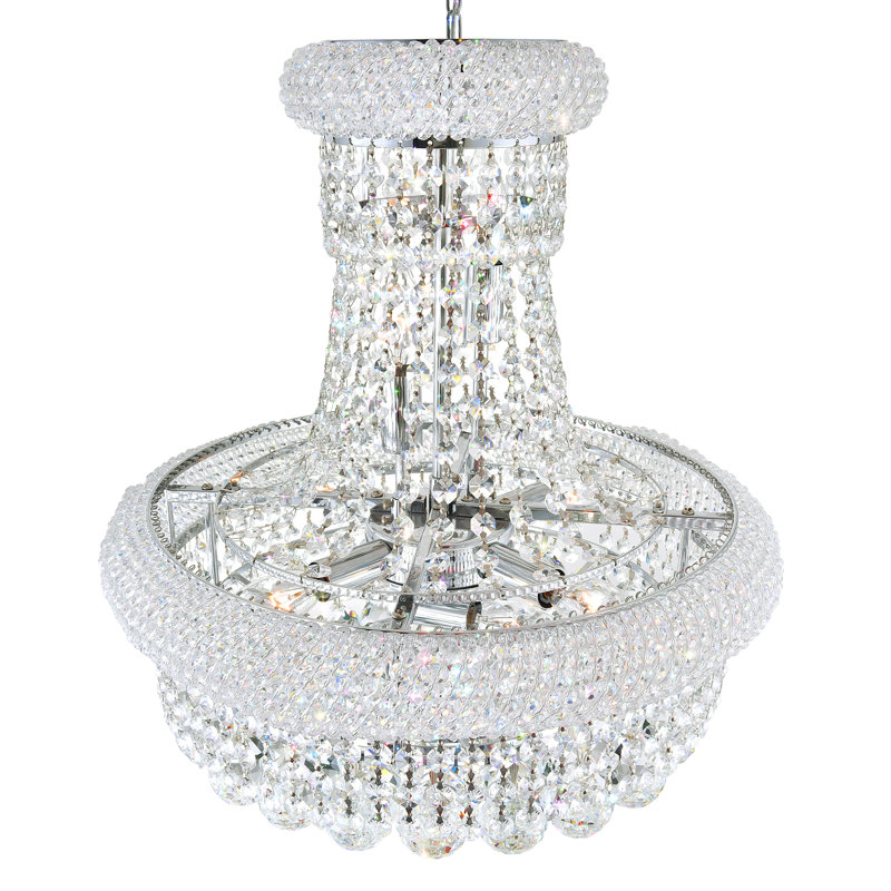 Andres Crystal 20" Chrome Chandelier for Dining Rooms Foyers Living Rooms Stairwells, 14-Light with E12 Bulb Base, Chrome