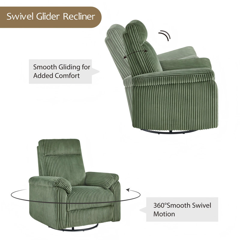 Newport Manual Swivel Glider Recliner, Moss Green