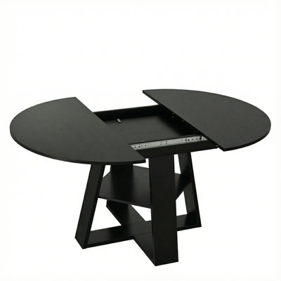 Extendable Round Dining Table for 4-8,Modern Kitchen Oval Dining Table with Removable Leaves Space Saving,Wood Base with Storage Shelf for Kitchen Living Room