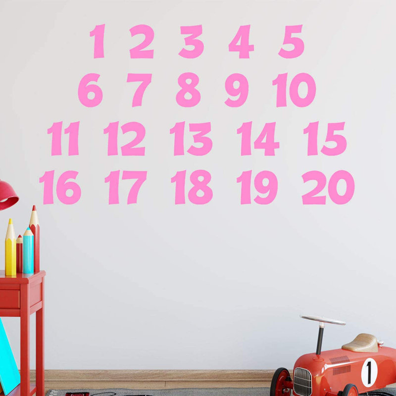 Décalcomanie murale chiffres pour enfants, H 17,5 po x l 31 po x P 0,4 po, Rose