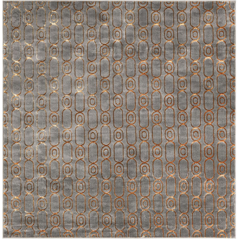 Tapis contemporain gris et gris Vincente, Carré 7 pi 10 po