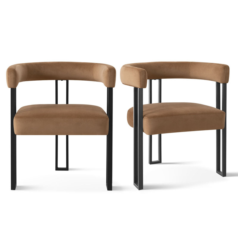 Adelyn 18" H Velvet Upholstered Kitchen Dining Armchair (Set of 2), Camel