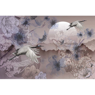Papier peint Serene Cranes And Blossoms