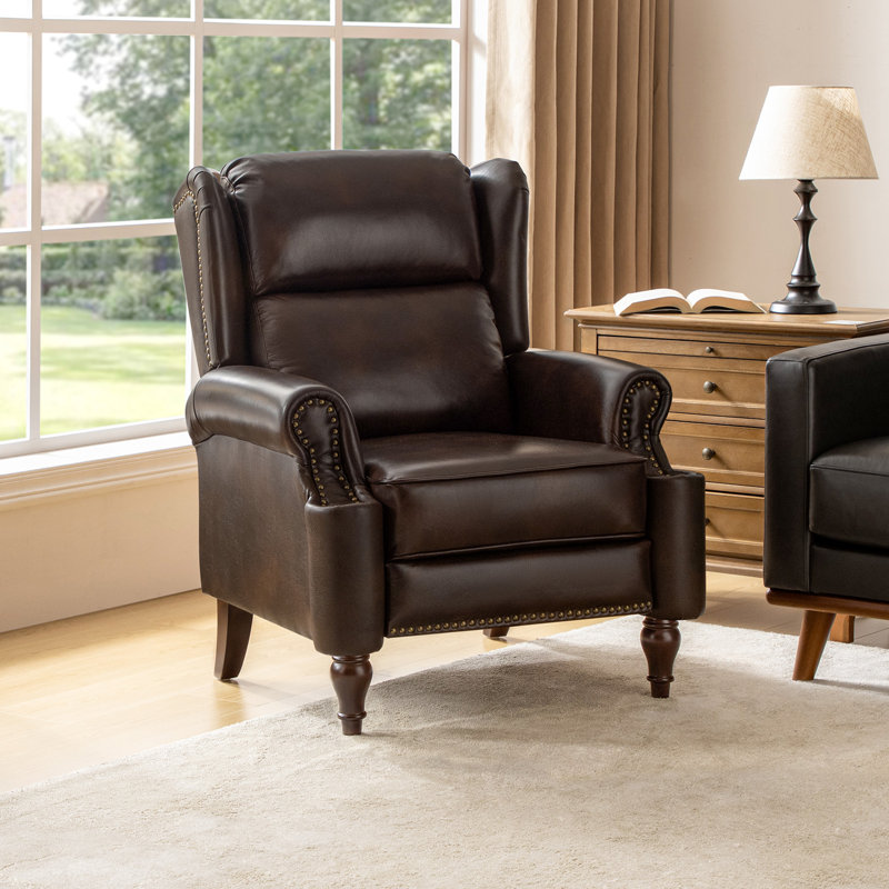 Fauteuil inclinable manuel en cuir véritable Topi, Espresso