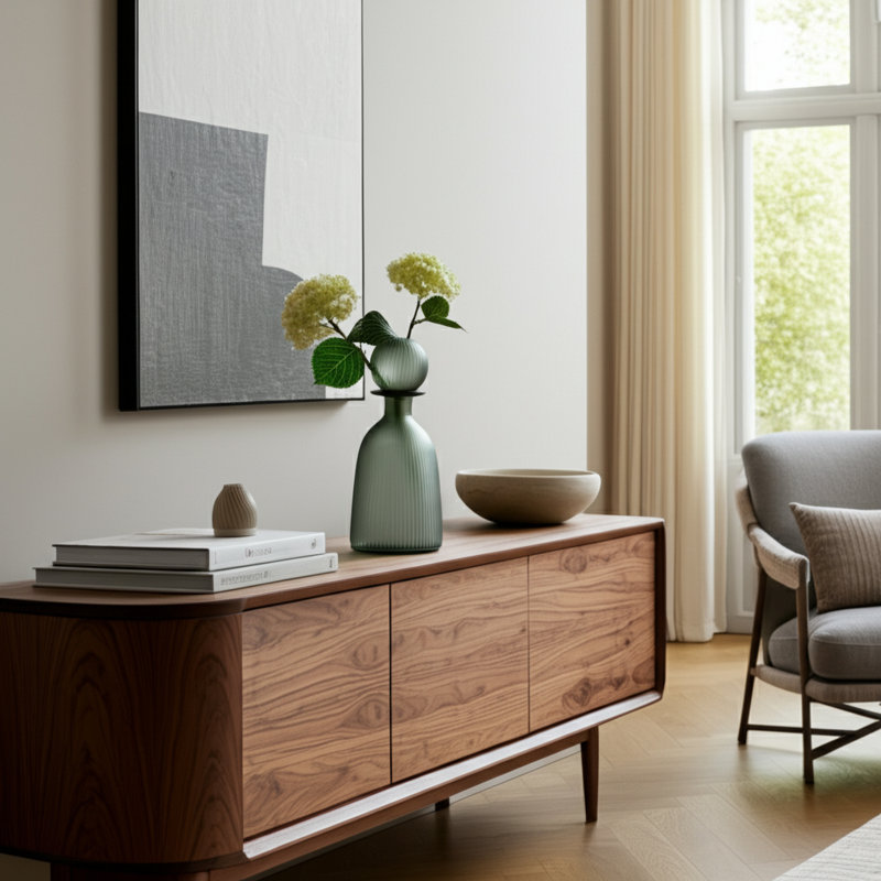 Glass Vase with Vertical Ribbed Detailing and Round Stopper Accent Aligned to Coastal Trend for Modern Decorative Display in Contemporary Interior Settings.
