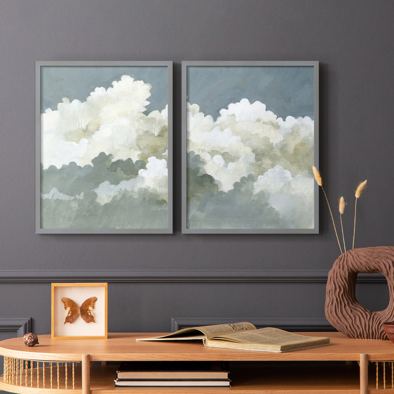 Impression encadrée Big Clouds I-Premium - prête à être accrochée - aucun clou requis - aucun clou requis, Vert