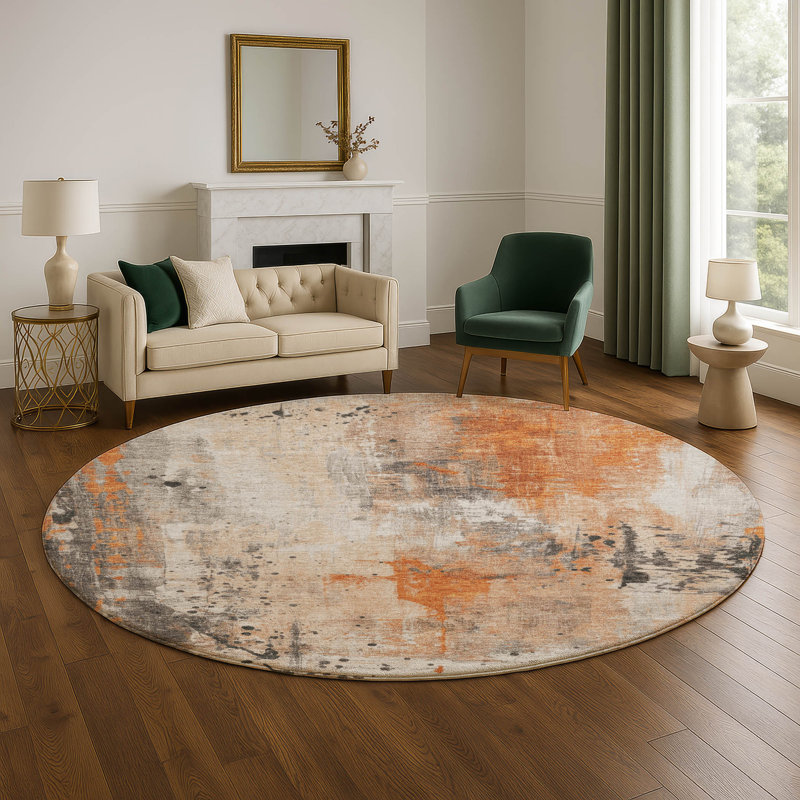 Premium Machine Washable Mayfield AMF1840 Abstract Rug, Round 8'