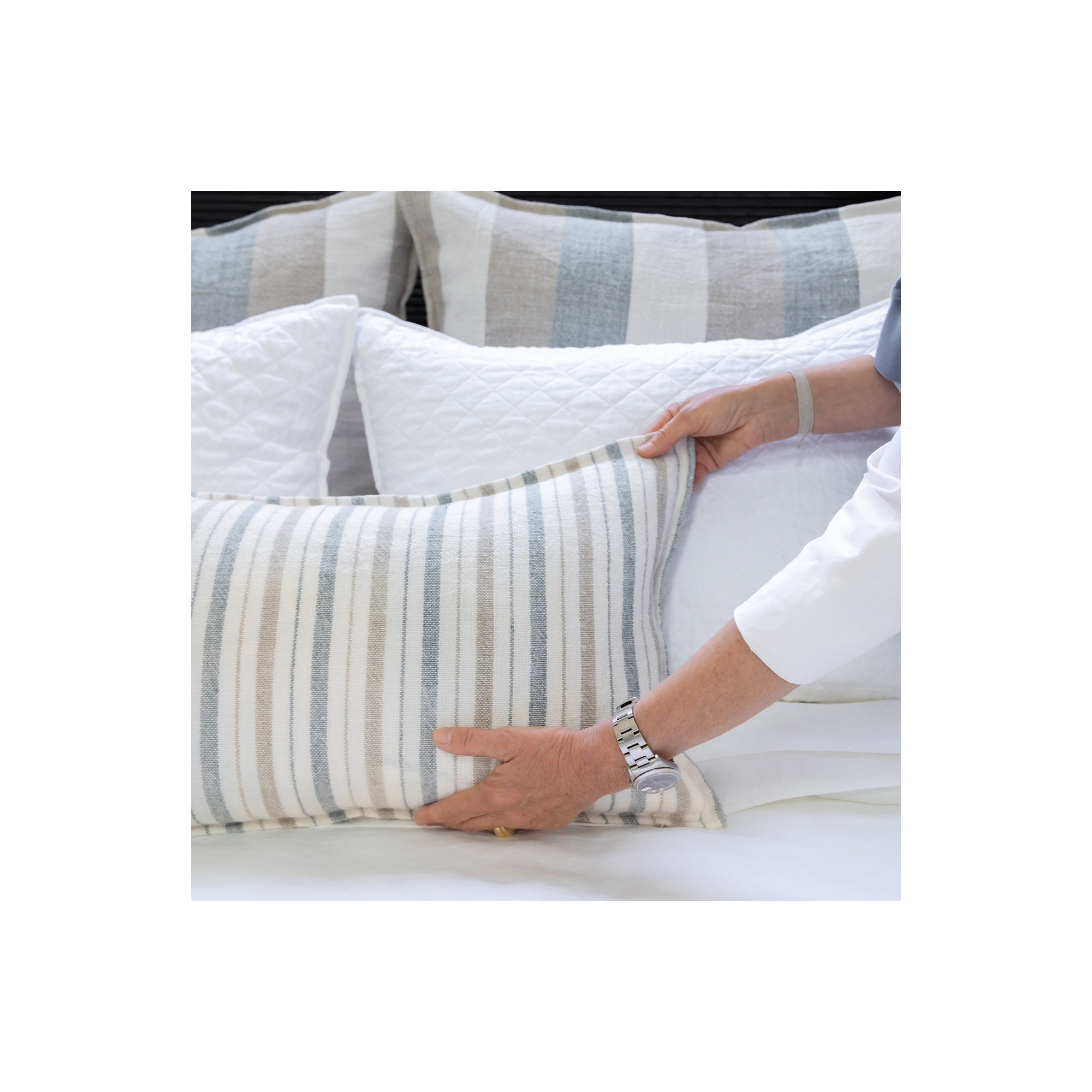 Naples Striped Linen Throw Pillow, 14" x 24", Rectangular